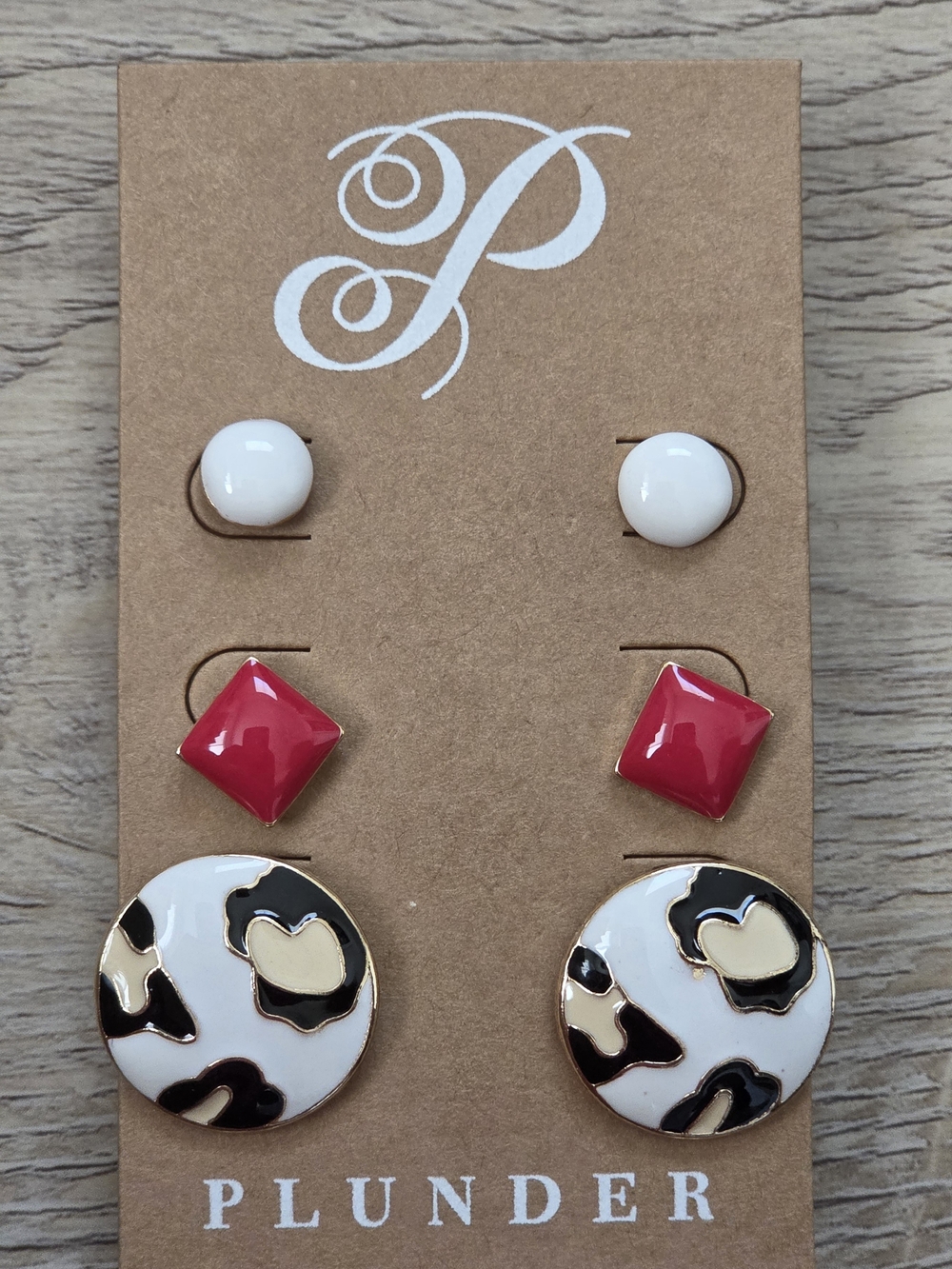 Plunder  White, Pink & Black Patterned Earring Trio